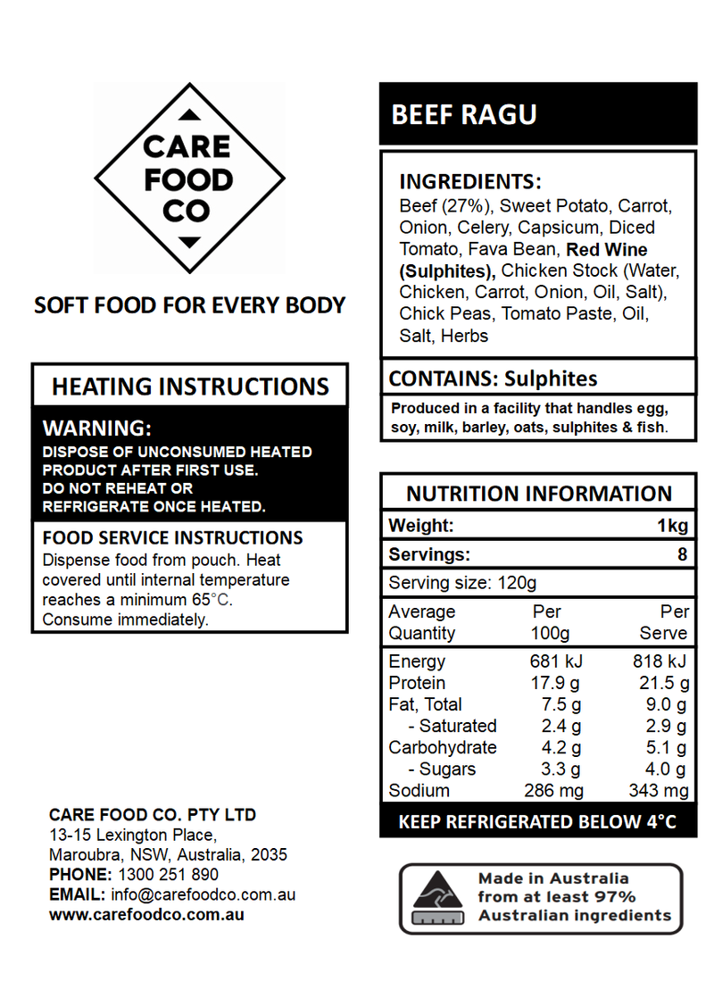 Beef Ragu 1kg IDDSI Level 4