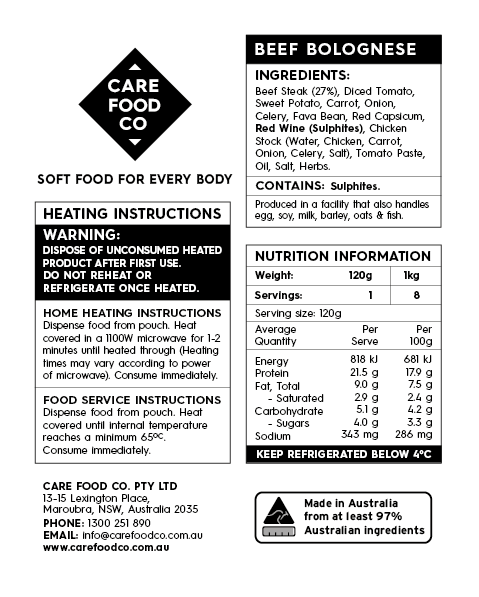 Beef Bolognese 1kg IDDSI Level 5