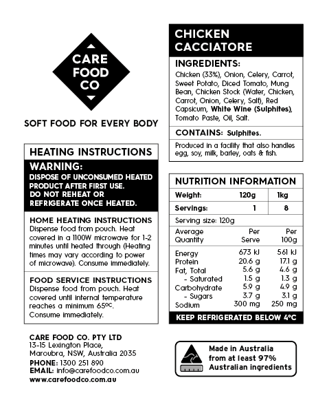 Chicken Cacciatore 1kg IDDSI Level 5