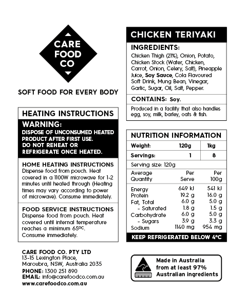 Chicken Teriyaki 1kg IDDSI Level 4