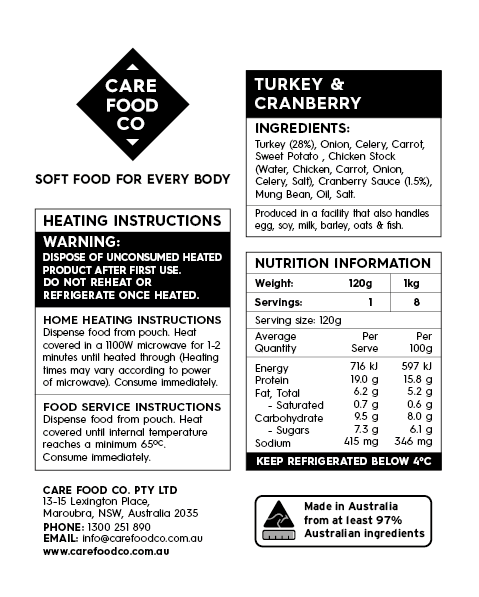 Turkey and Cranberry Sauce 120g IDDSI Level 6